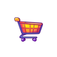 Cartoon Shopping Cart Graphic with Vibrant Colors on Black Background png