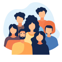 A group of people in a circle with a cloud in the middle png