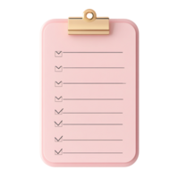 Pink Clipboard with Checklist, Checkmarks, and Gold Clip on Black Background png