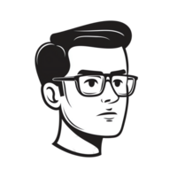 Man with Eyeglasses Portrait Illustration in Black and White png