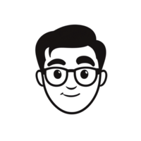 Drawn Man with Glasses Simple Outline on Dark Background png