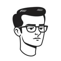 Man Wearing Glasses Illustration with Serious Expression against Black Background png
