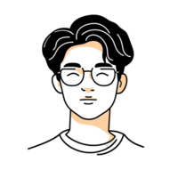 Man with Glasses Illustrated Portrait on Dark Background Calm Expression png