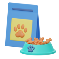 A blue bowl with a dog's paw print and a bag of food png