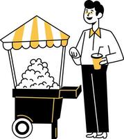 Doodle character illustration of a popcorn vendor vector