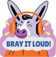 A flat style sticker of a donkey listening music vector