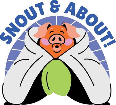 A flat style sticker of a sleeping pig with snout and about typography vector