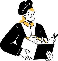 Chef packing order delivery box, doodle illustration vector