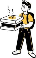 A hand drawn illustration of a pizza delivery character vector