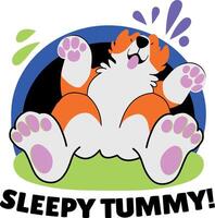 A flat style sticker of a sleeping dog with sleepy tummy typography vector