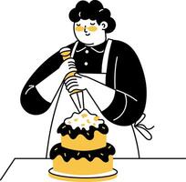 Doodle illustration of a character doing cake decoration vector