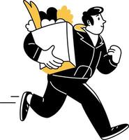 Doodle illustration of a running man doing fast delivery vector