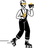 A hand drawn character illustration of a skating delivery boy vector