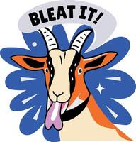 A flat style sticker of a goat with bleat it typography vector