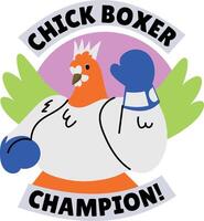 A flat style sticker of a chick boxing character with champion typography vector