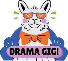 A flat style sticker of a cool llama with drama gig typography vector