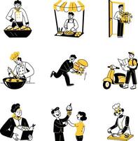 Bundle of Food and Restaurant Doodle Illustrations vector