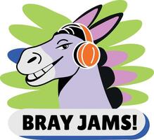 A flat style sticker of a donkey enjoying music with bray jams typography vector