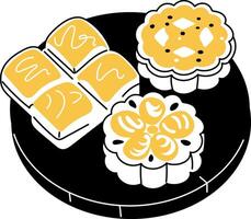 Plate with various confectionery items, doodle style illustration vector