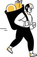 Hand drawn character illustration depicting food delivery service vector