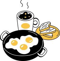 Hand drawn illustration depicting breakfast food and coffee vector
