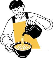 A hand drawn illustration of a barista making latte vector