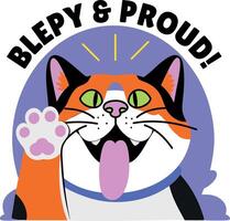 Flat style sticker of a cat paw with bleepy and proud typography vector