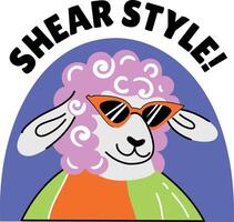 A flat style typographic sticker showing cool sheep with sunglasses vector