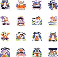 Collection of Pet Characters Flat Style Stickers vector