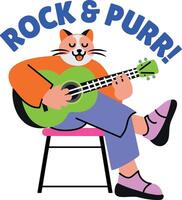 A cat character playing guitar, flat style sticker vector