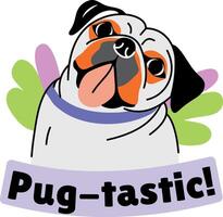 A flat style sticker of a licking dog with pug tastics vector