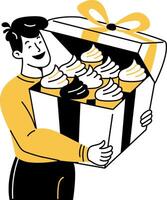 A doodle illustration of character doing dessert delivery vector
