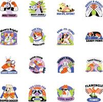 Set of Flat Style Animal Typography Stickers vector