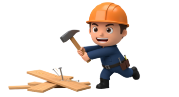 un dibujos animados construcción trabajador es participación un martillo y un pedazo de madera png