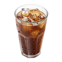 cola in glass with ice cubes on transparent background png