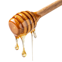 Top honey dripping from a wooden stick on a transparent background png