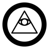 Kao Give all seeing eye in pyramid inside triangle Illuminati symbol Masonic icon in circle round black color solid outline vector