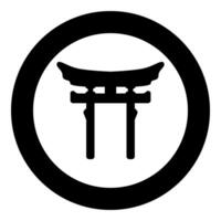 Torri gate symbol Shinto Japanese Arch Asian Toria travel concept icon in circle round black color solid outline style vector