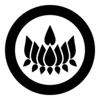 Ayyavazhi lotus carrying Naman symbol icon in circle round black color solid outline style vector