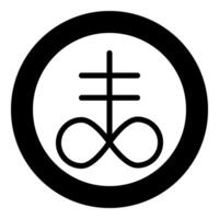 Satanic Cross Theistic satanism symbol icon in circle round black color solid outline style vector
