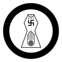 Symbol Jainism emblem Jain Prateek Chihna Hand Akhimsa Ahimsa arm religion Dharma Ahinsa Mahavir Jayanti icon in circle round black color solid vector