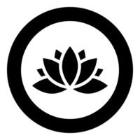 Lotus lily water flower icon in circle round black color solid outline style vector