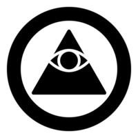 Kao Give all seeing eye in pyramid inside triangle Illuminati symbol Masonic icon in circle round black color solid vector