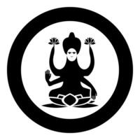 Lakshmi Goddess icon in circle round black color solid outline style vector