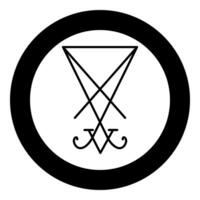 Lucifer's sign seal Satan Lucifer symbol icon in circle round black color solid outline style vector