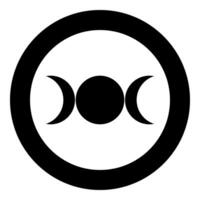 Simbol triple goddess religious sign moon phases wiccan icon in circle round black color solid outline style vector