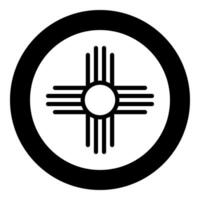 Zia symbol ancient sun emblem element of New Mexico flag icon in circle round black color solid outline style vector