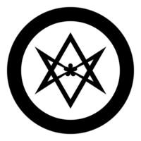 Thelema Unicursal Hexagonal symbol Unprocessing hexagram Telemma sacred geometry icon in circle round black color solid outline style vector
