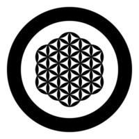 Flower of life Sacred geometry icon in circle round black color solid outline vector