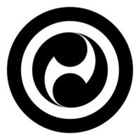 Tomoe symbol religious sign Japanese religions Oriental two petal icon in circle round black color solid outline style vector